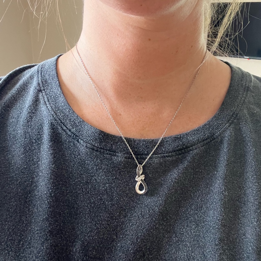 Black and clear diamond infinity necklace